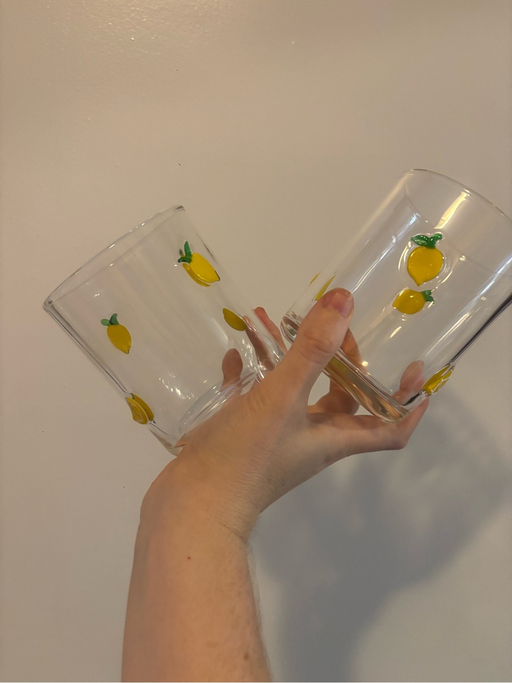 Clear Glass Tumbler Set with Yellow Lemon Accent - 2 Pack